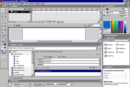 The user interface for Flash on Windows circa 2002